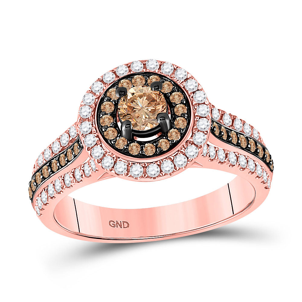 14kt Rose Gold Round Brown Diamond Halo Bridal Wedding Engagement Ring 1 Cttw