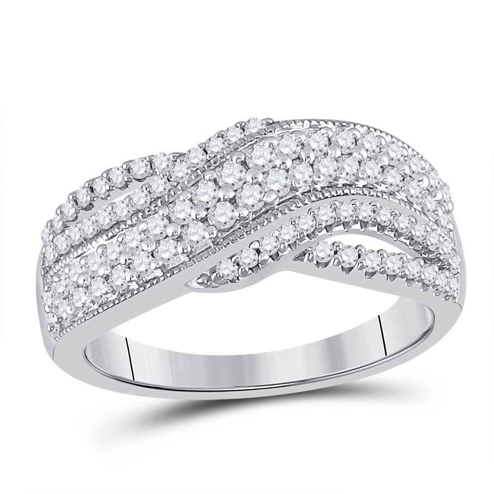 10kt White Gold Womens Round Diamond Crossover Band Ring 1/2 Cttw