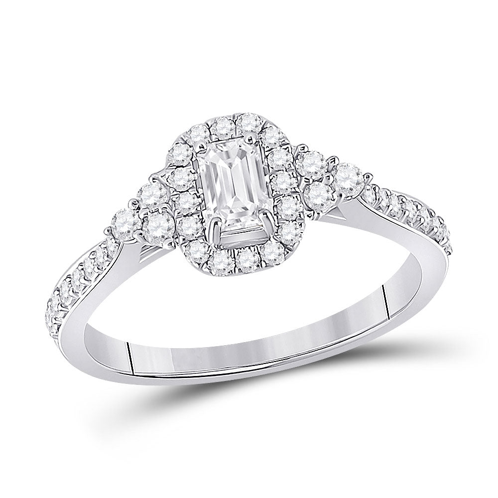 14kt White Gold Emerald Diamond Solitaire Bridal Wedding Engagement Ring 3/4 Cttw