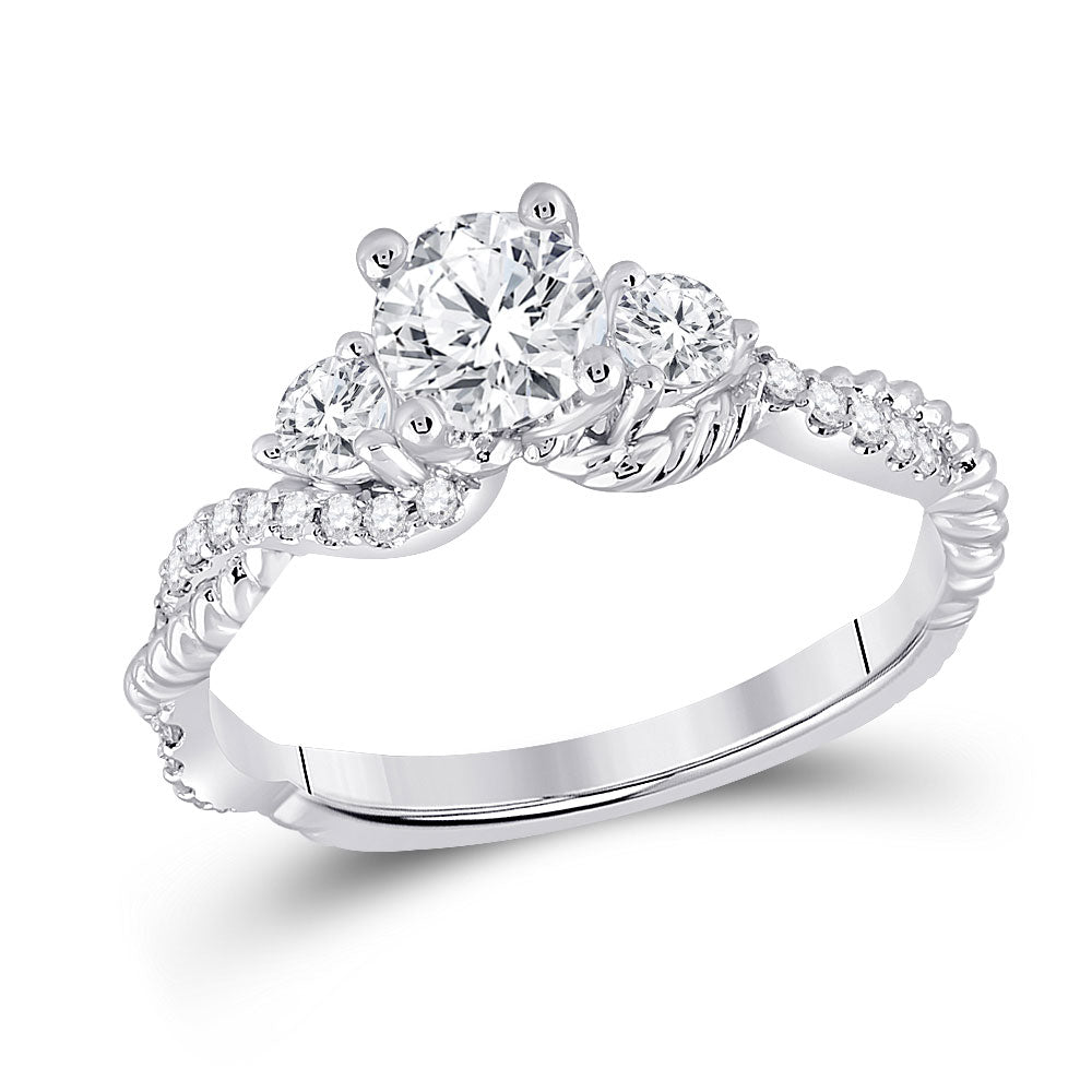 14kt White Gold Round Diamond 3-stone Bridal Wedding Engagement Ring 1 Cttw