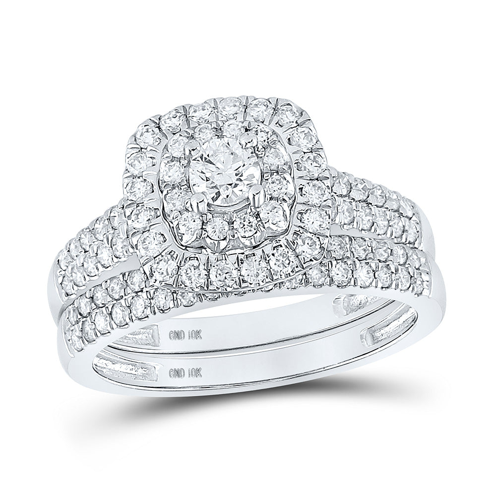 10kt White Gold Round Diamond Bridal Wedding Ring Band Set 1 Cttw