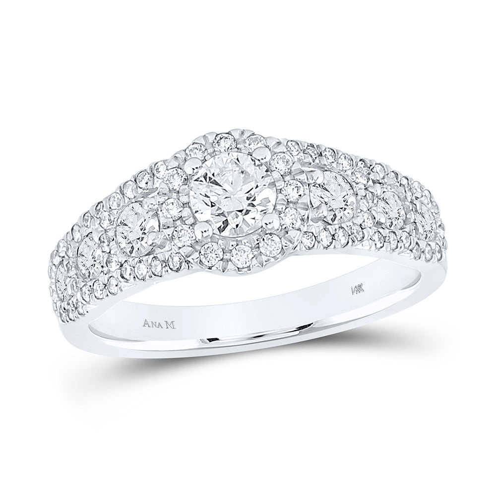 14kt White Gold Round Diamond Halo Bridal Wedding Engagement Ring 1-1/4 Cttw