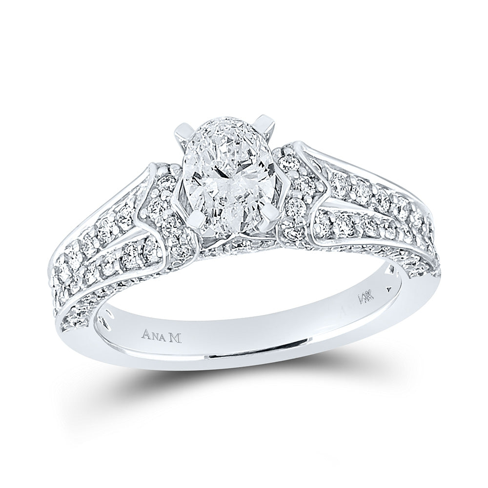 14kt White Gold Oval Diamond Solitaire Bridal Wedding Engagement Ring 1-1/2 Cttw