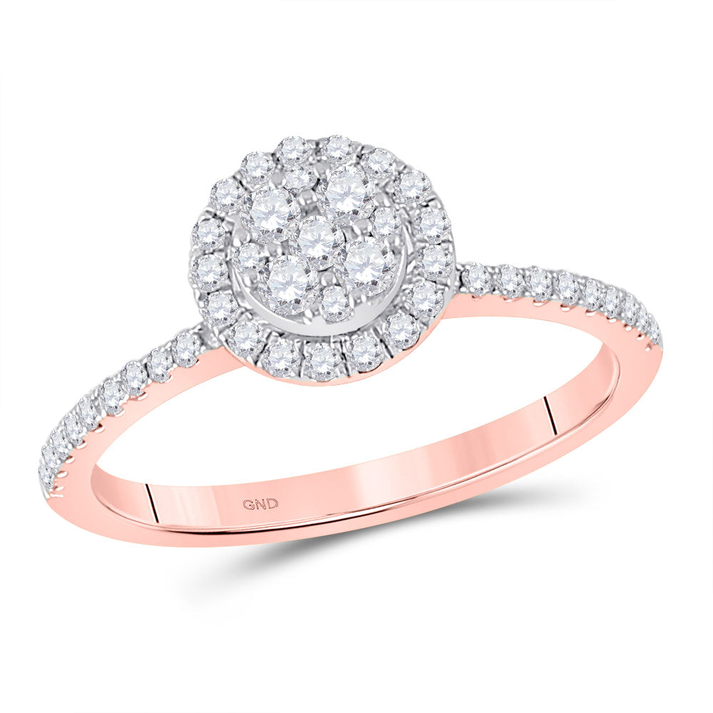14kt Rose Gold Womens Round Diamond Circle Cluster Ring 1/2 Cttw