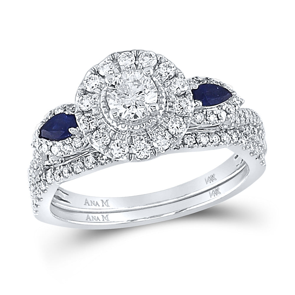 14kt White Gold Round Diamond Bridal Wedding Ring Band Set 7/8 Cttw