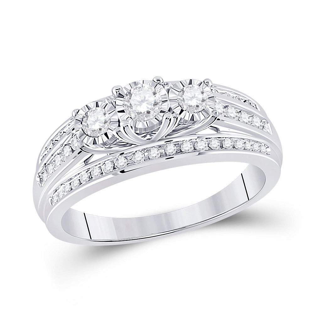10kt White Gold Round Diamond 3-stone Bridal Wedding Engagement Ring 1/2 Cttw