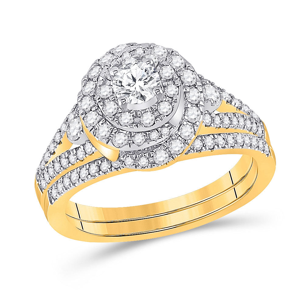 14kt Yellow Gold Round Diamond Bridal Wedding Ring Band Set 1 Cttw