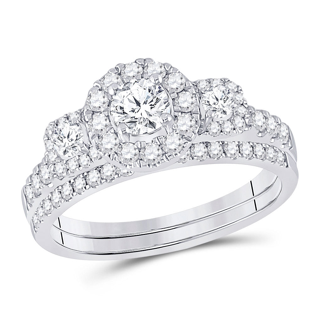 14kt White Gold Round Diamond Bridal Wedding Ring Band Set 1 Cttw