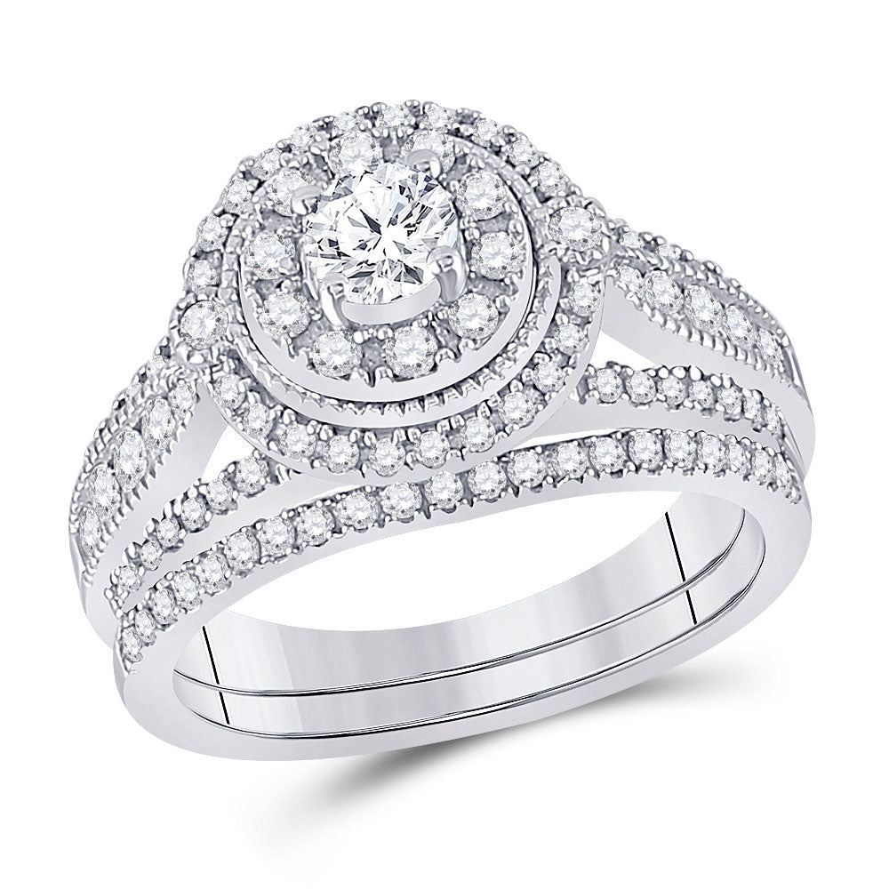 14kt White Gold Round Diamond Bridal Wedding Ring Band Set 1 Cttw