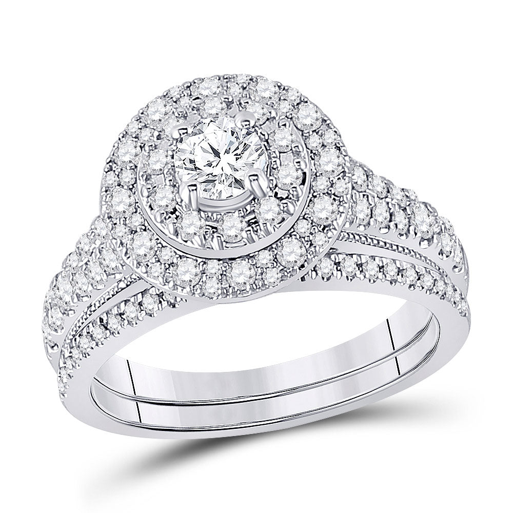 14kt White Gold Round Diamond Bridal Wedding Ring Band Set 1 Cttw