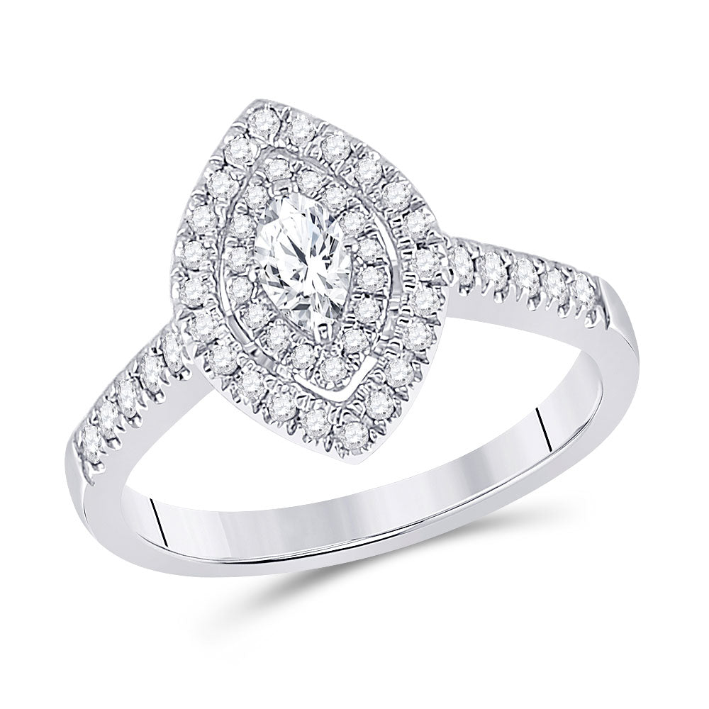 14kt White Gold Marquise Diamond Halo Bridal Wedding Engagement Ring 1/2 Cttw
