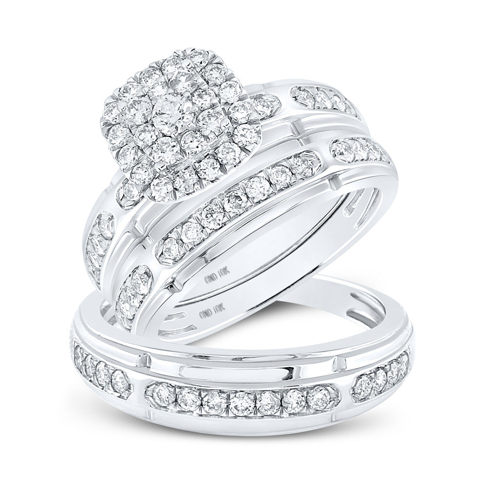 10kt White Gold His Hers Round Diamond Halo Matching Wedding Set 1-1/5 Cttw