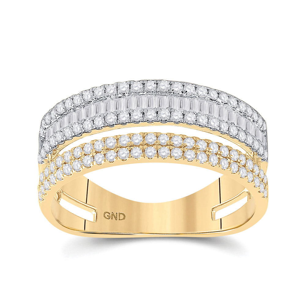 14kt Two-tone Gold Womens Baguette Round Diamond Parallel Band Ring 3/4 Cttw
