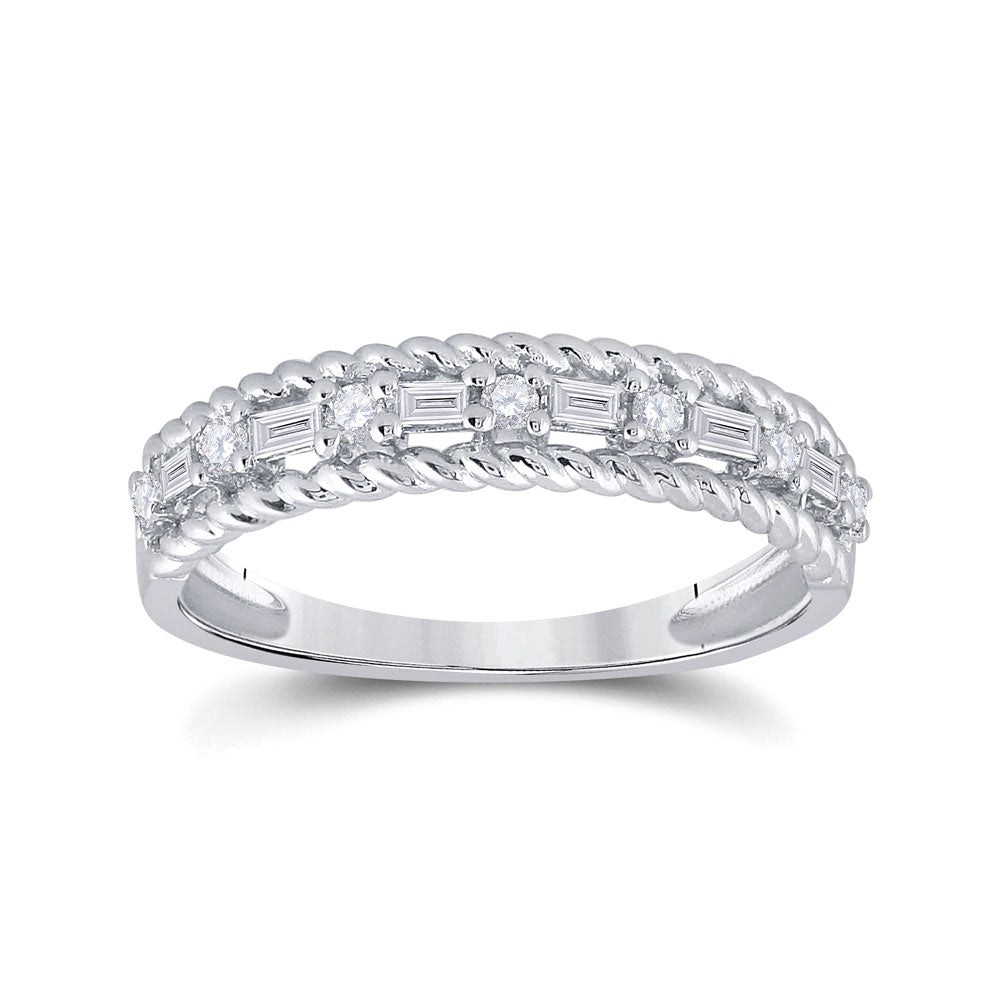 14kt White Gold Womens Baguette Diamond Anniversary Band Ring 1/3 Cttw