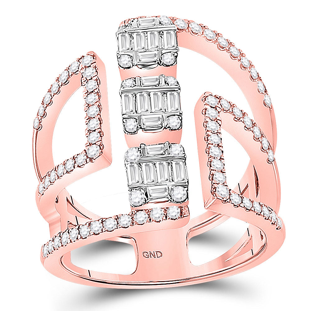 14kt Rose Gold Womens Baguette Diamond Negative Space Band Ring 7/8 Cttw