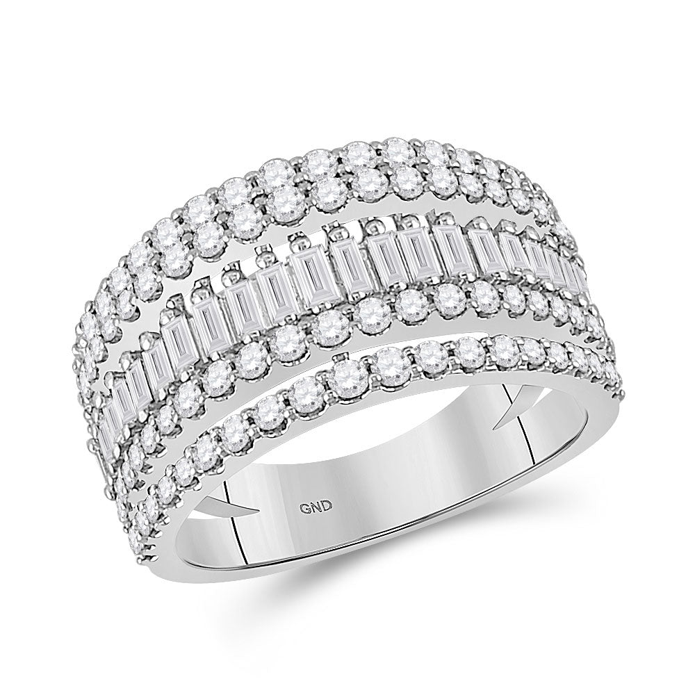 14kt White Gold Womens Baguette Diamond Modern Cocktail Band Ring 1 Cttw