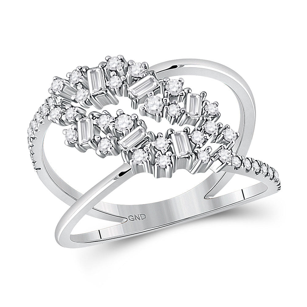 14kt White Gold Womens Baguette Round Diamond Scattered Band Ring 3/8 Cttw