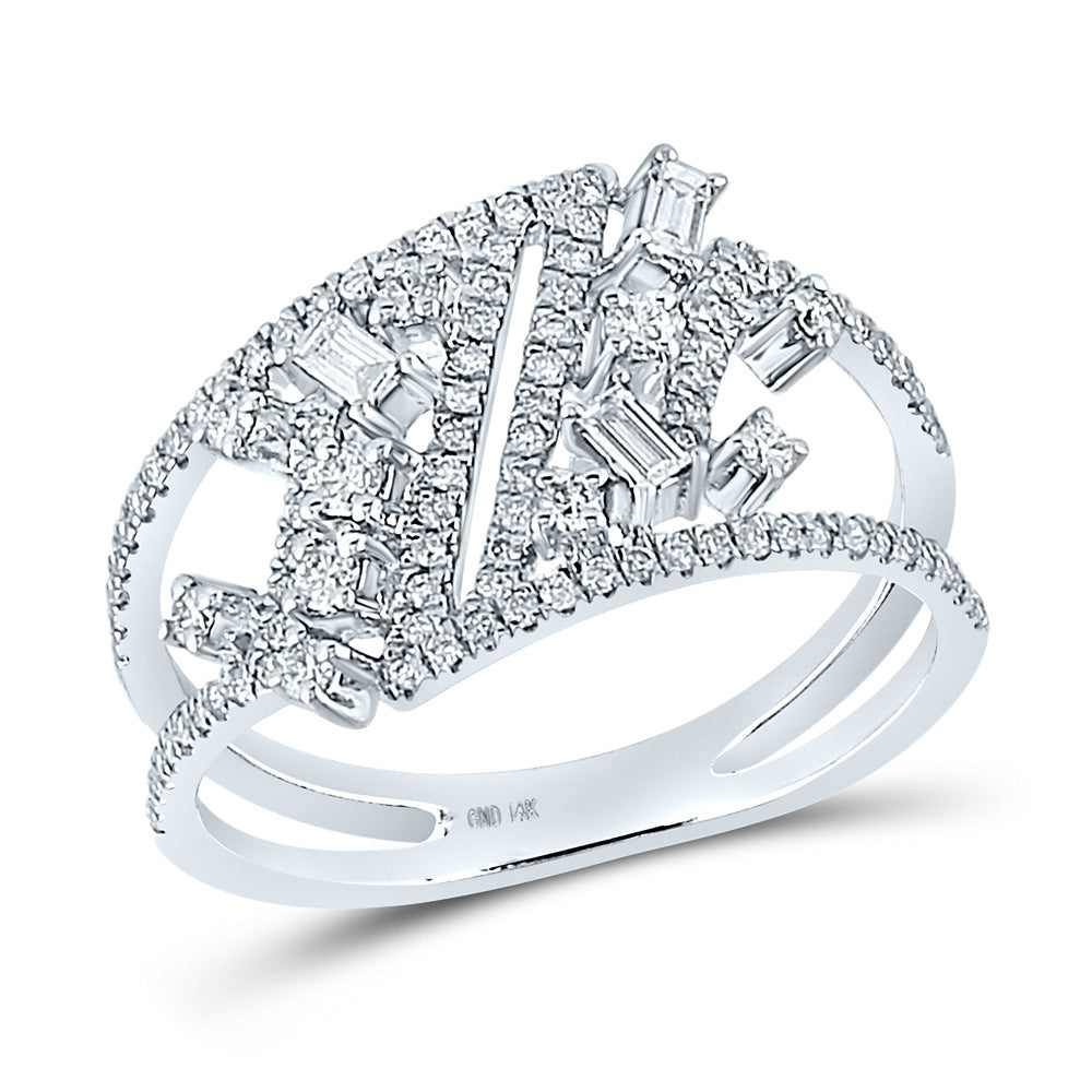 14kt White Gold Womens Baguette Diamond Scattered Band Ring 1/2 Cttw