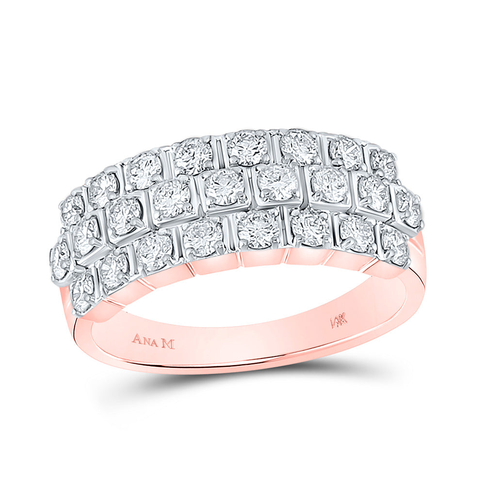 14kt Rose Gold Womens Round Diamond 3-Row Anniversary Ring 1 Cttw