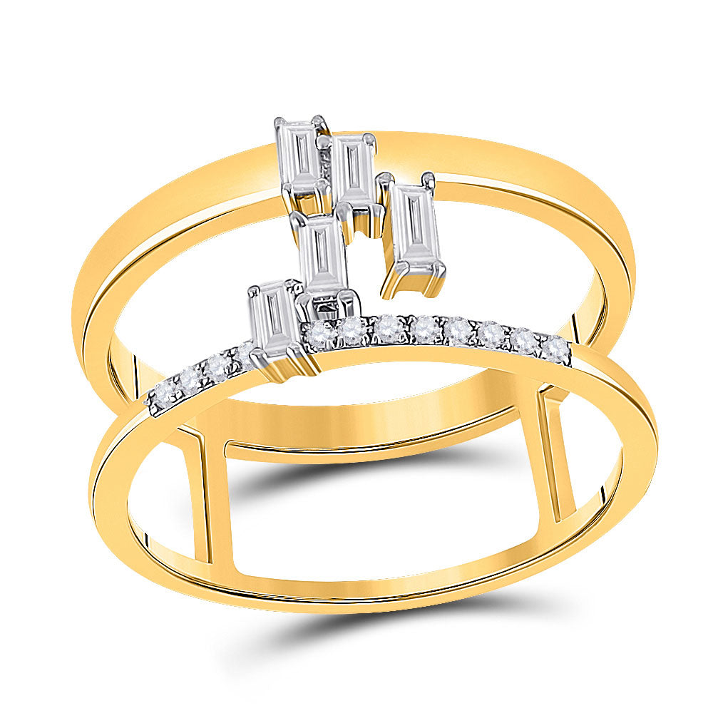 14kt Yellow Gold Womens Baguette Diamond Negative Space Fashion Ring 1/5 Cttw