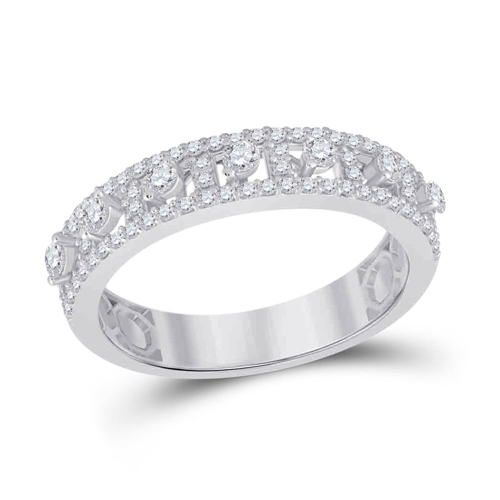 14kt White Gold Womens Round Diamond Anniversary Band Ring 5/8 Cttw