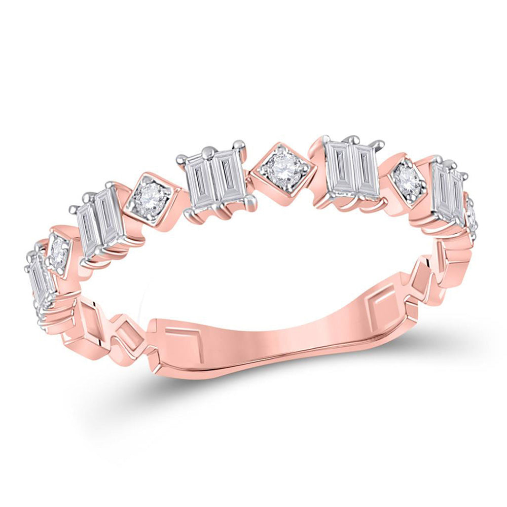 14kt Rose Gold Womens Baguette Diamond Modern Fashion Ring 1/3 Cttw