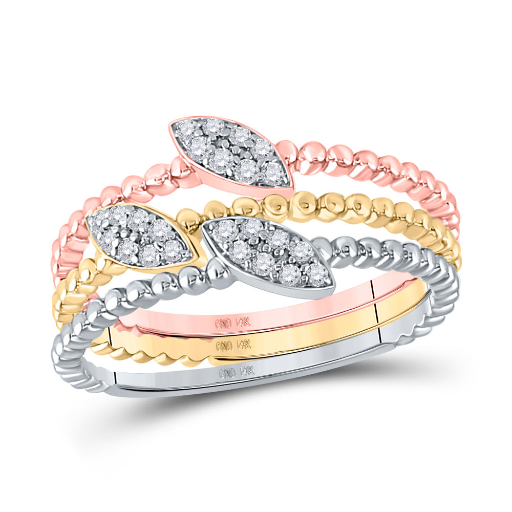 14kt Two-tone Gold Womens Round Diamond 3-Piece Set Stackable Band Ring 1/8 Cttw