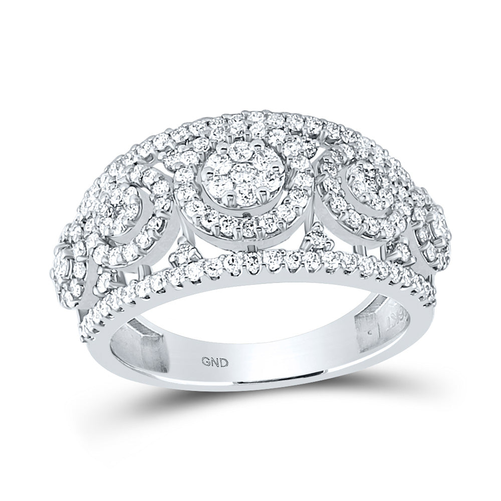 14kt White Gold Womens Round Diamond Cluster Anniversary Ring 1 Cttw