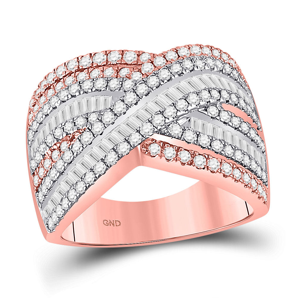 14kt Two-tone Gold Womens Round Diamond Crossover Anniversary Ring 1-5/8 Cttw