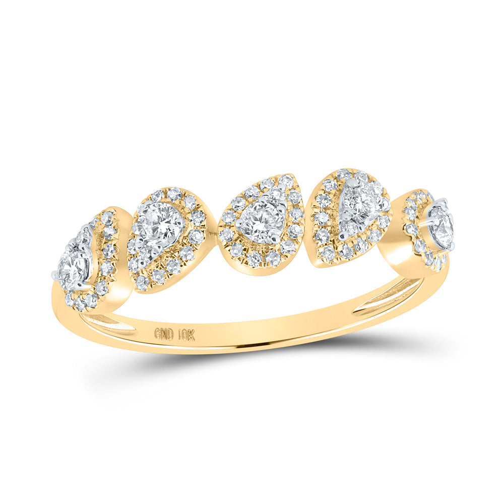 14kt Yellow Gold Womens Round Diamond Lined Pear Ring 1/3 Cttw