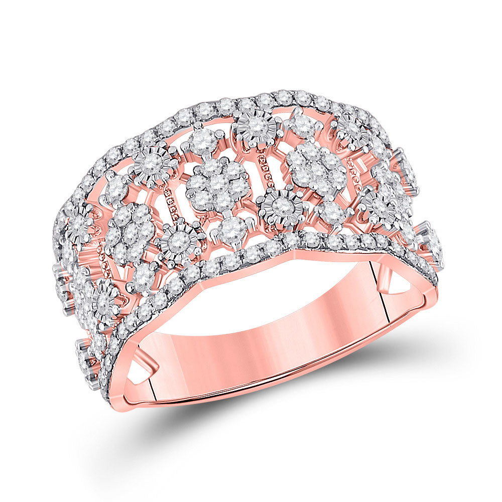 14kt Rose Gold Womens Round Diamond Right Hand Cocktail Ring 7/8 Cttw