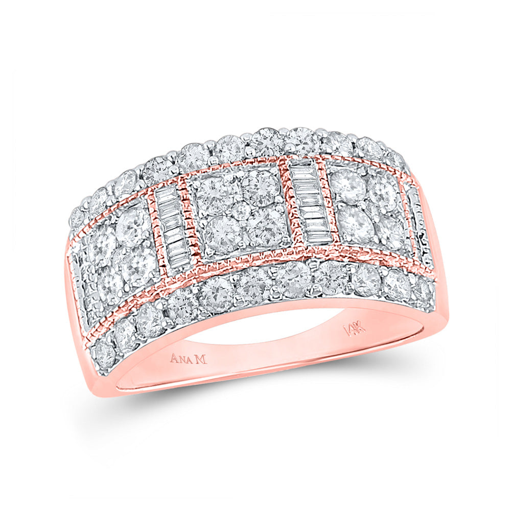 14kt Rose Gold Womens Baguette Diamond Right-Hand Anniversary Ring 1-3/8 Cttw