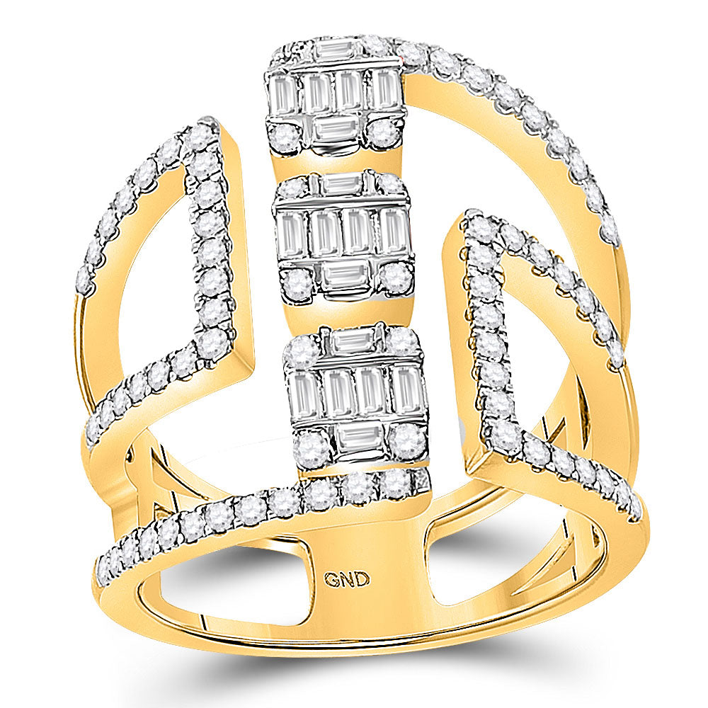 14kt Yellow Gold Womens Baguette Diamond Triple Cluster Fashion Ring 7/8 Cttw