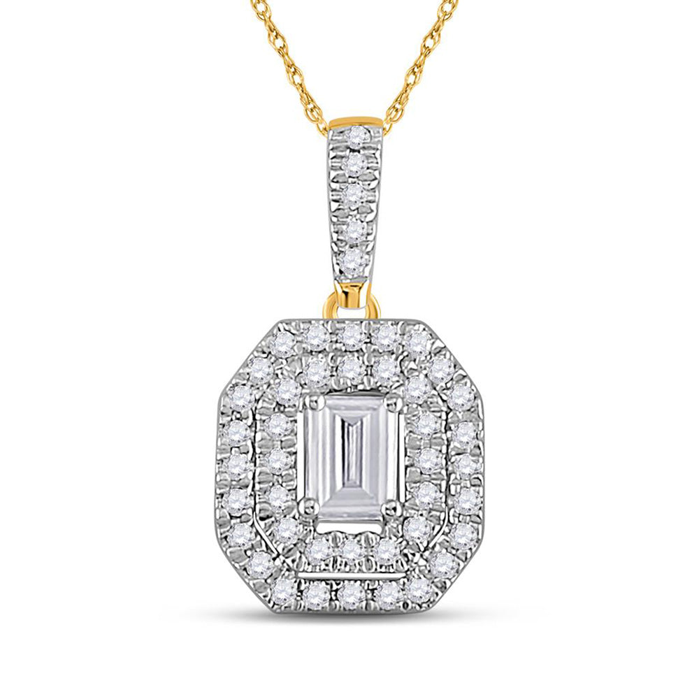 14kt Yellow Gold Womens Emerald Diamond Fashion Halo Pendant 1/4 Cttw
