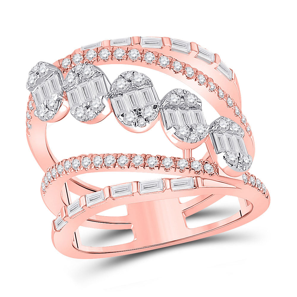14kt Rose Gold Womens Baguette Diamond Spiral Cluster Fashion Ring 1-3/8 Cttw