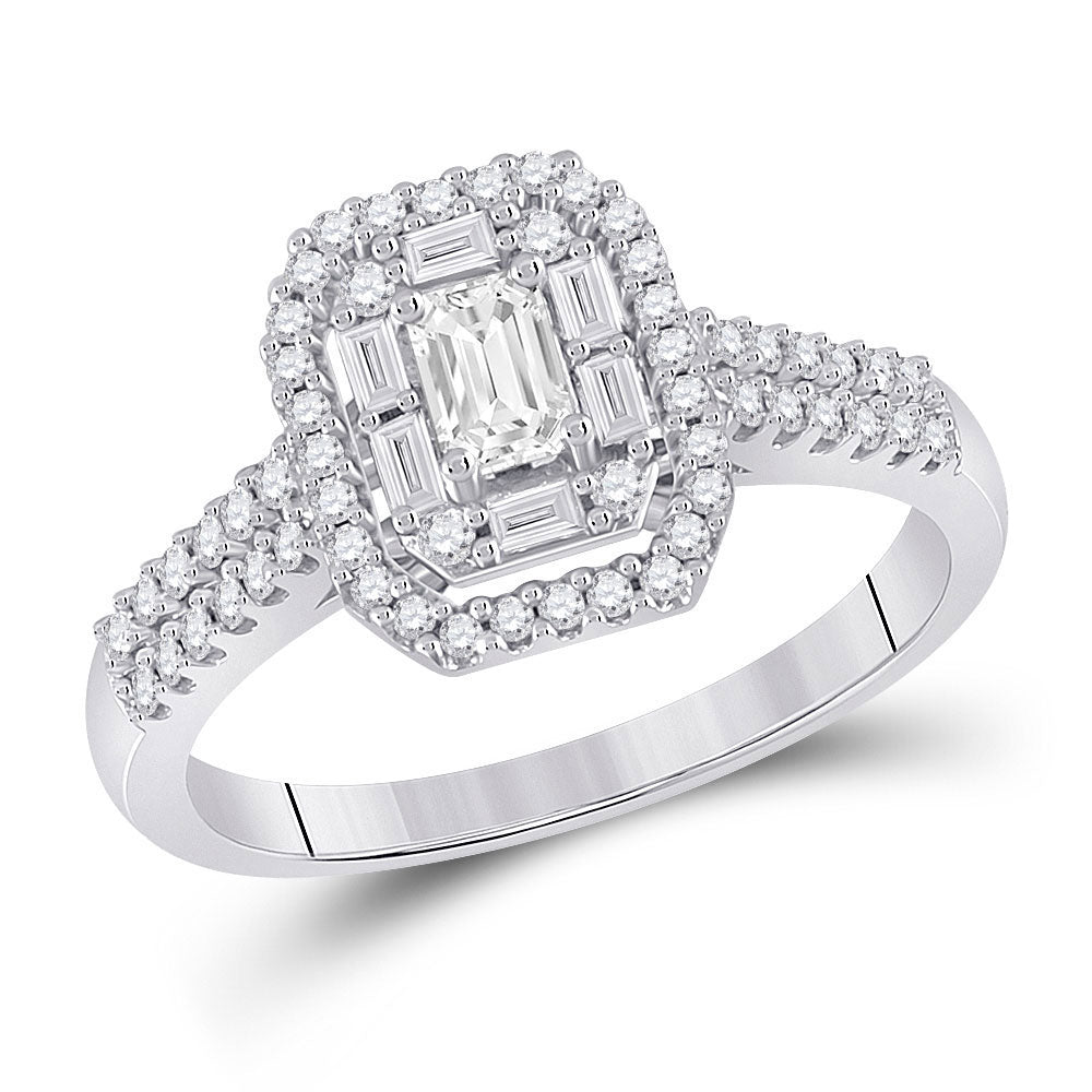 14kt White Gold Emerald Diamond Halo Bridal Wedding Engagement Ring 5/8 Cttw