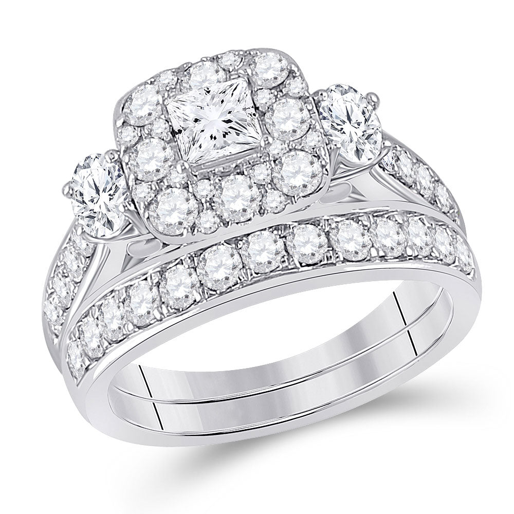 14kt Two-tone Gold Princess Diamond Bridal Wedding Ring Band Set 2 Cttw