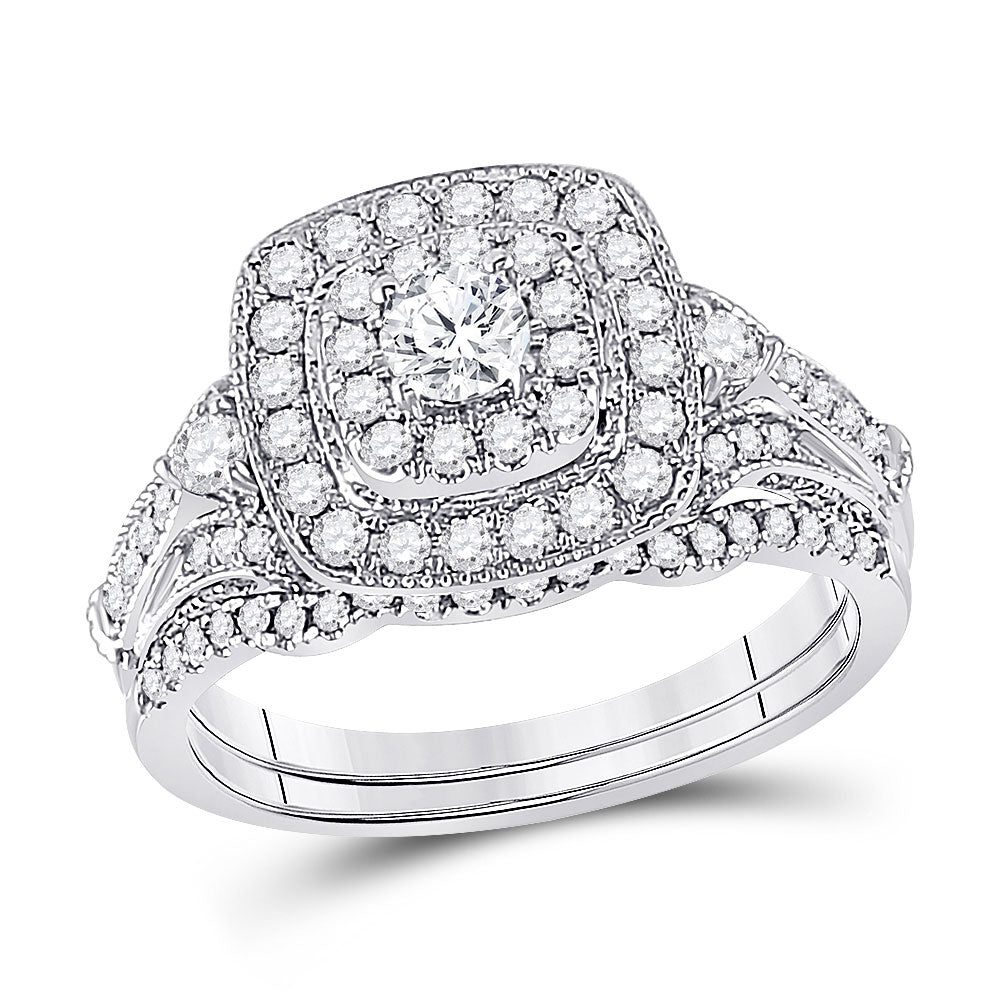 14kt White Gold Round Diamond Bridal Wedding Ring Band Set 1 Cttw