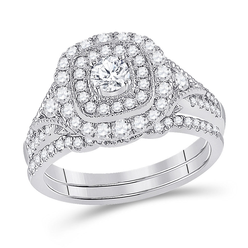 14kt White Gold Round Diamond Bridal Wedding Ring Band Set 1 Cttw