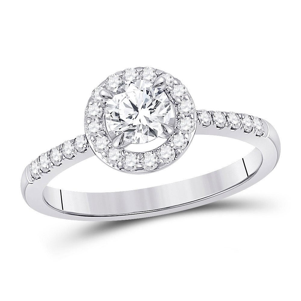 14kt White Gold Round Diamond Halo Bridal Wedding Engagement Ring 7/8 Cttw
