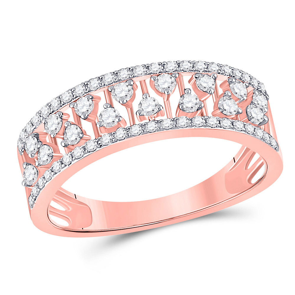 14kt Rose Gold Womens Round Diamond Fashion Anniversary Ring 3/8 Cttw