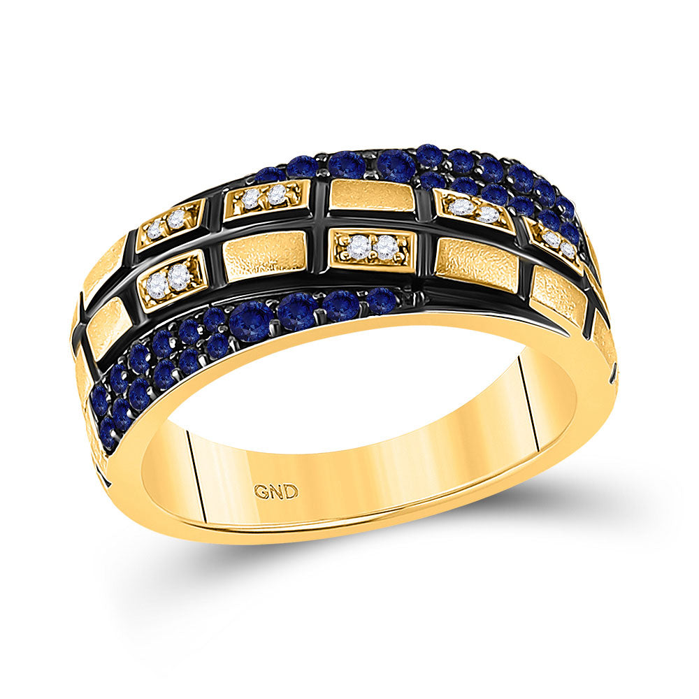 14kt Yellow Gold Womens Round Blue Sapphire Diamond Band Ring 5/8 Cttw