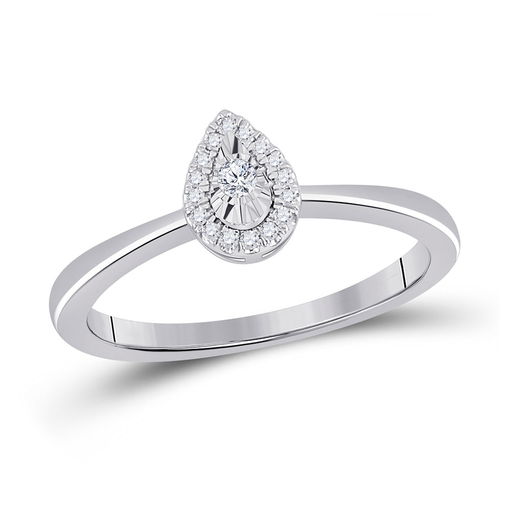 10kt White Gold Womens Round Diamond Teardrop Promise Ring 1/12 Cttw