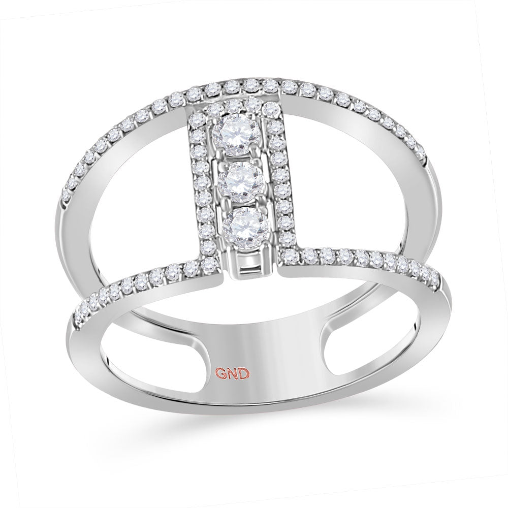 10kt White Gold Womens Round Diamond Negative Space 3-stone Ring 3/8 Cttw