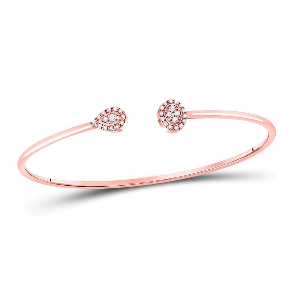 10kt Rose Gold Womens Round Diamond Cluster Bangle Bracelet 1/5 Cttw