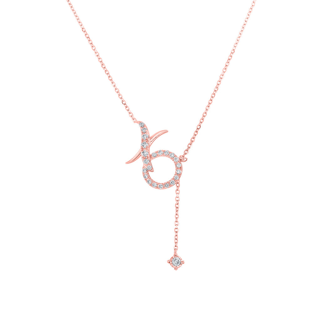 10kt Rose Gold Womens Round Diamond XO Love Fashion Necklace 1/5 Cttw