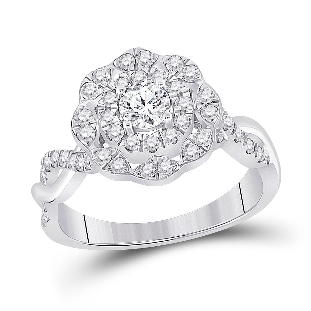 14kt White Gold Round Diamond Halo Bridal Wedding Engagement Ring 7/8 Cttw