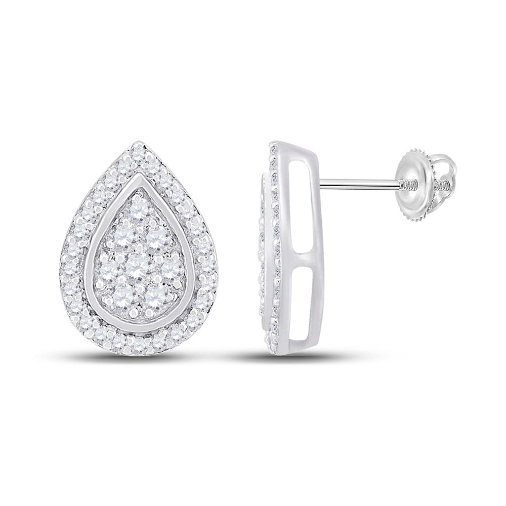 10kt White Gold Womens Round Diamond Teardrop Earrings 1/3 Cttw