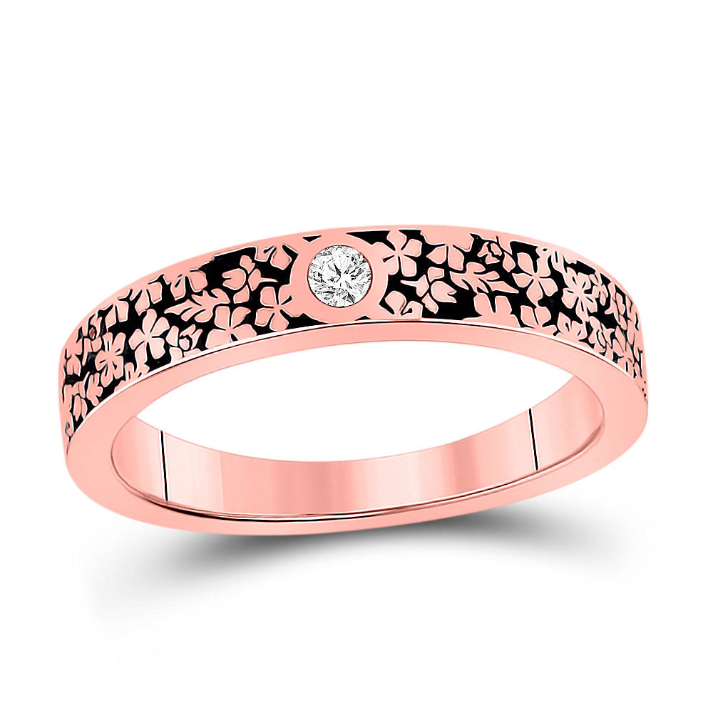 14kt Rose Gold Womens Round Diamond Floral Anniversary Ring 1/20 Cttw