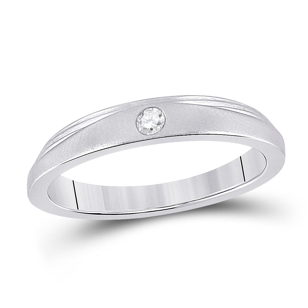 14kt White Gold Womens Round Diamond Solitaire Band Ring 1/12 Cttw